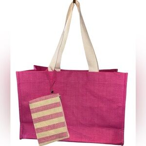 NWOT fashion beauty Jute tote bag with wristlet